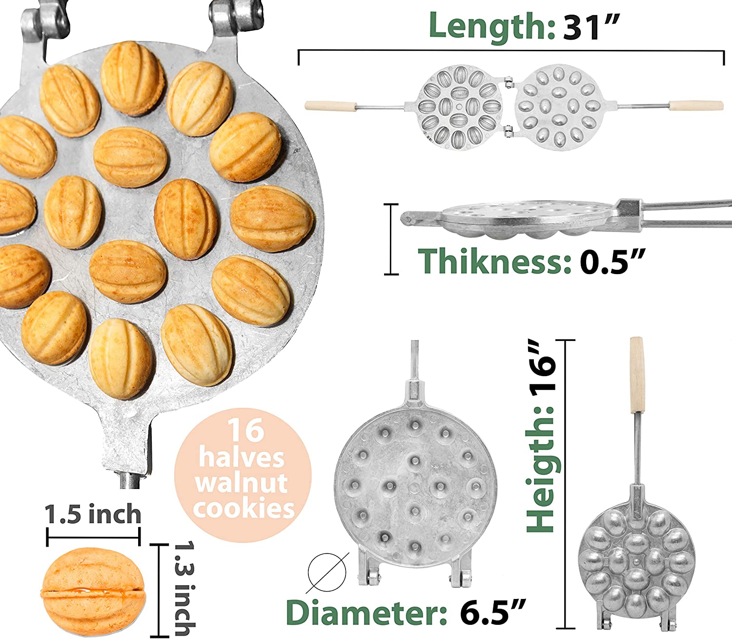 Oreshki Cooker Walnut Cookie Pan Oreshki Cookies Mold Waffle Maker Russian Dessert No Need Oven Kitchen 16 Halves Walnut Cookies