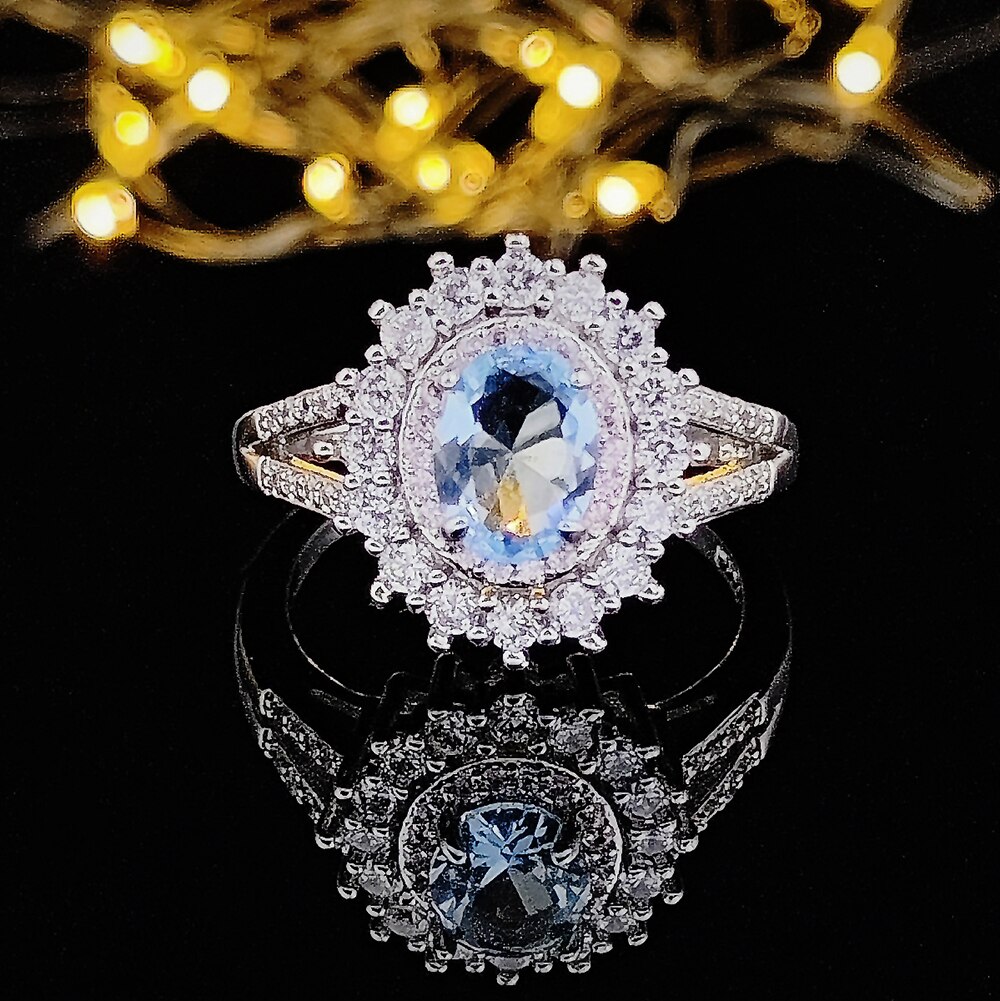 Zilver Kleur Roze Blauw Zirkoon Stone Engagement Ringen Voor Vrouwen Vrouwelijke Bruid Bruiloft Brand Sieraden R5012