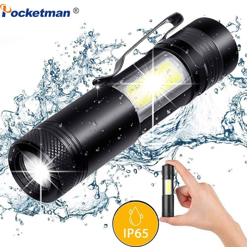 Super Bright Adjustable led torch Flashlight 3800LM XML-Q5+COB LED Flashlight Use AA 14500 Battery Waterproof for fishing
