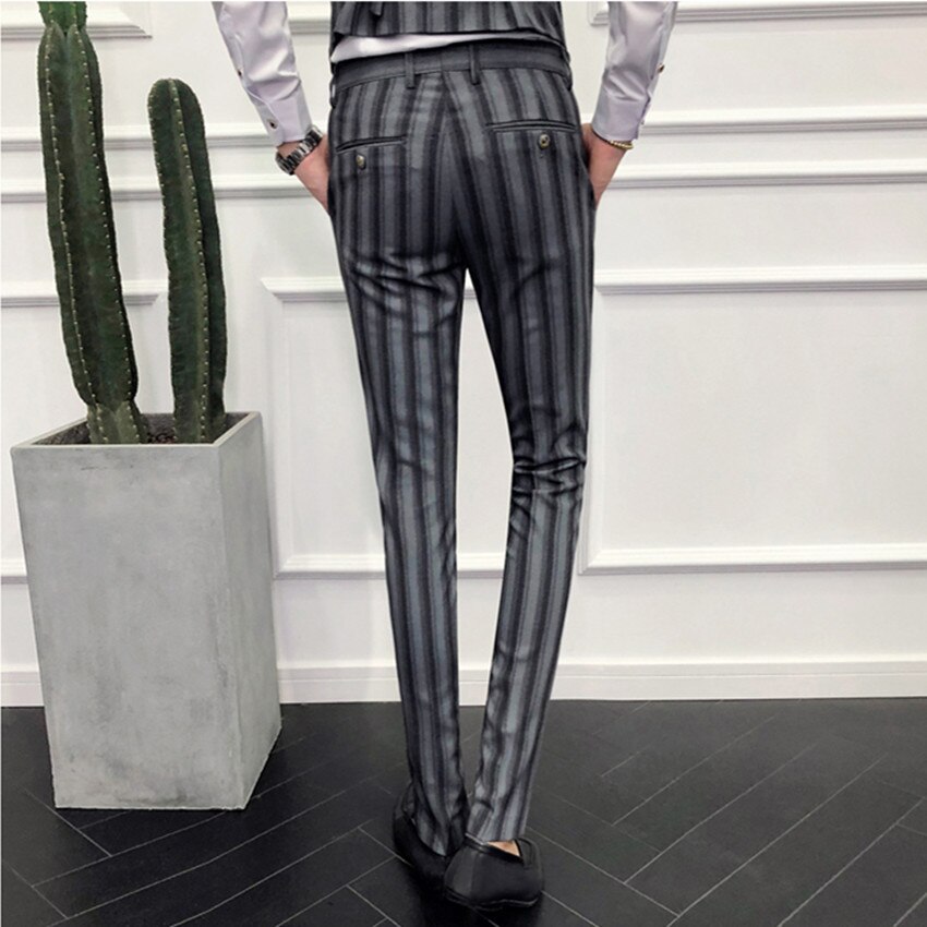 Heren gestreepte broek, zwart, grijs, slim fit jeugd heren pantalon maat 28-36 zakelijke vrijetijdsbroek heren