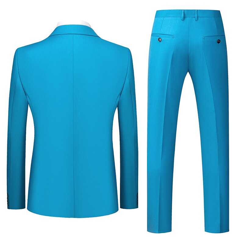 (Jas + Broek) luxe Mannen Trouwpak Mannelijke Blazers Pakken Voor Mannen Kostuum Business Formele Party Blue Classic Suits