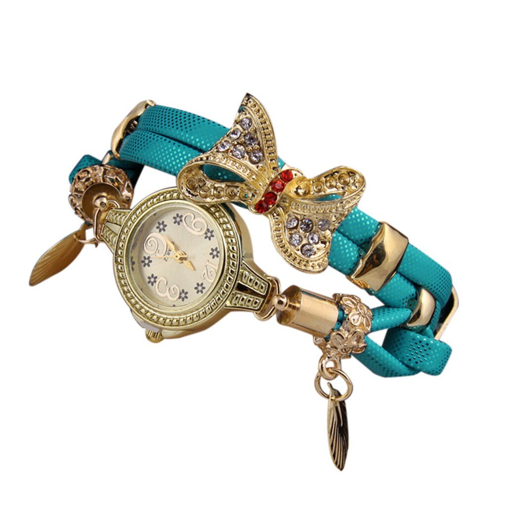 Montre Vintage Yulan 'Butterfly' - Cuir Marron, Boîtier Bronze 28mm, Nouvelle Pile, Fonctionne