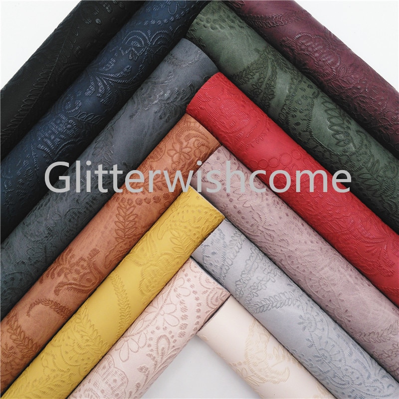 Canapé en similicuir vinyle de taille A4 | Glitterwishcome 21x29cm pour nœuds, tissu à fleurs en relief, feuilles de cuir pour nœuds, GM524A