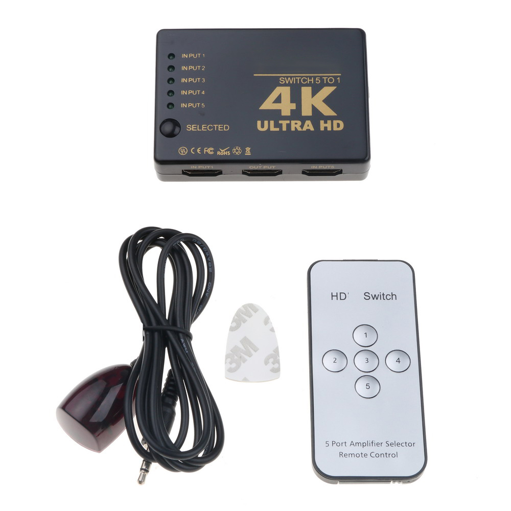 Ultra HD 4K Splitter 1x5 Port 3D 4K*2K Video Switch HDMI-compatible Switcher 1 Input 5 Output HUB with IR Remote Control