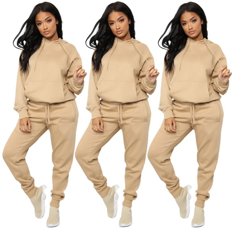 Women's Autumn Winter Leisure Solid Color Thickened Sweater Women's Suit Pants Set Long Sleeve Sport Suit