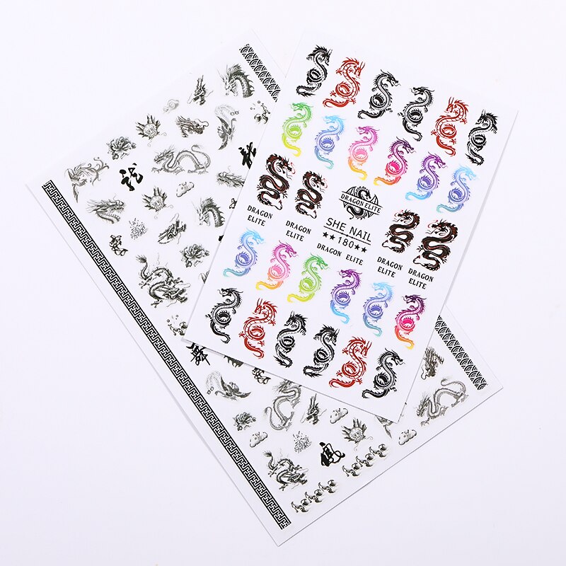 1 Vel Kleurrijke Chinese Draak Phoenixs 3D Nail Stickers Nail Stickers Diy Nail Art Decoratie