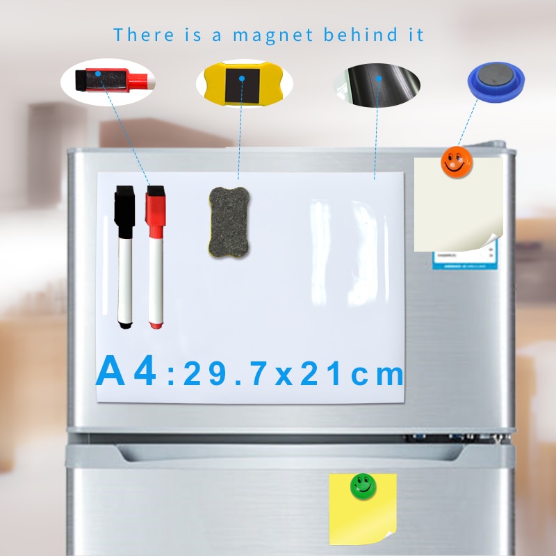 Stor magnetisk whiteboard  a4 blød magnet tavle, tør slette tegne- og optagetavle til køleskab køleskab med gratis