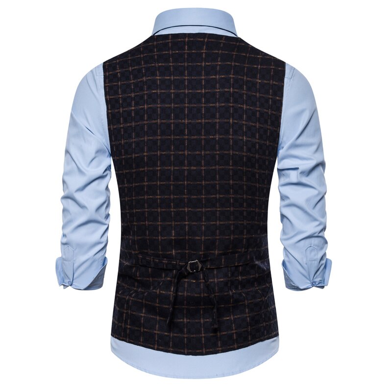 Ærmeløs jakkesæt til mænd vest i britisk stil dobbeltradet ternet vest slim fit ærmeløs jakke formel business vest