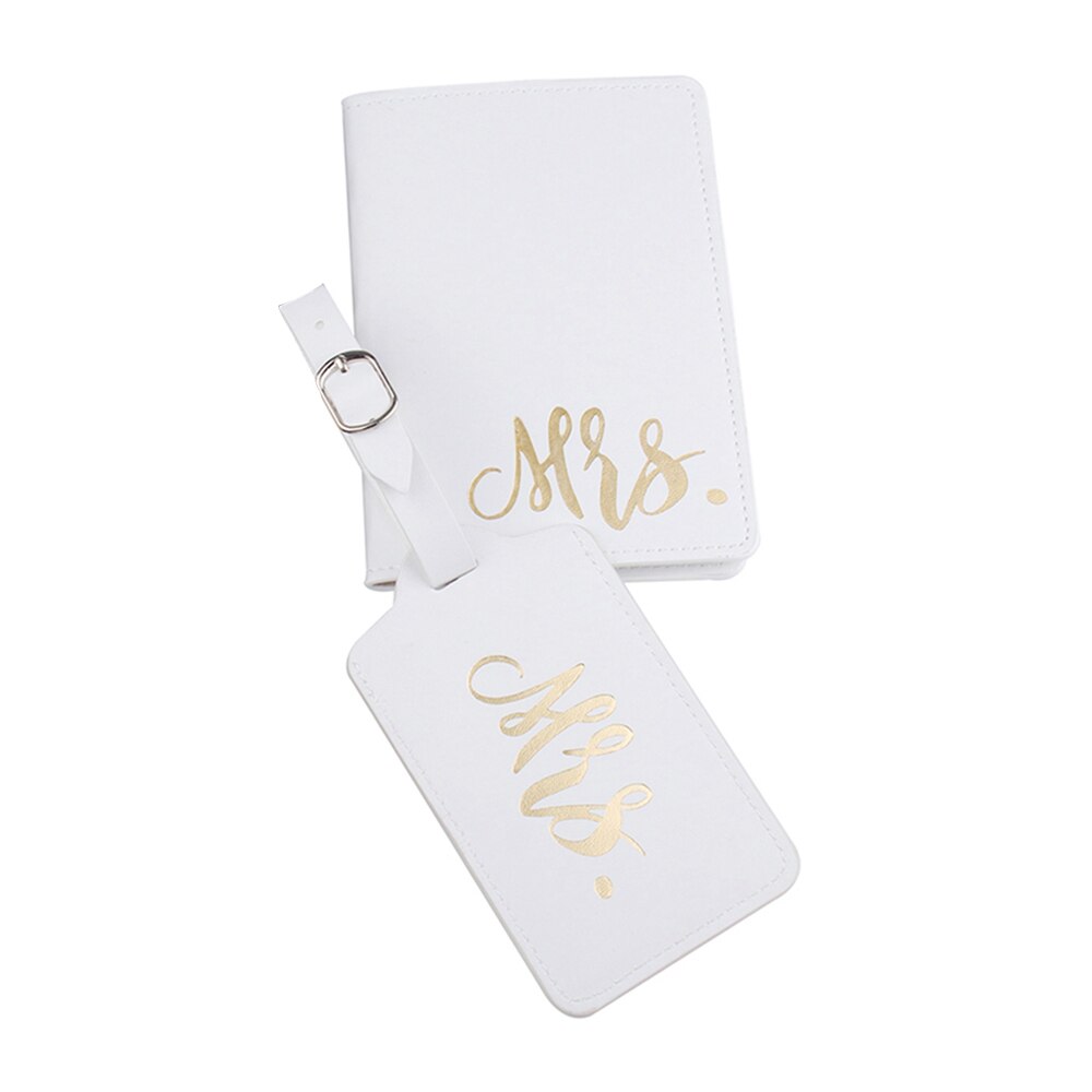 Pu læder mr. mrs. rejsetilbehør sæt bagagemærke & passæt rejsetilbehør id-mærke pasholder  lt37 ch 12: Hvidt sæt