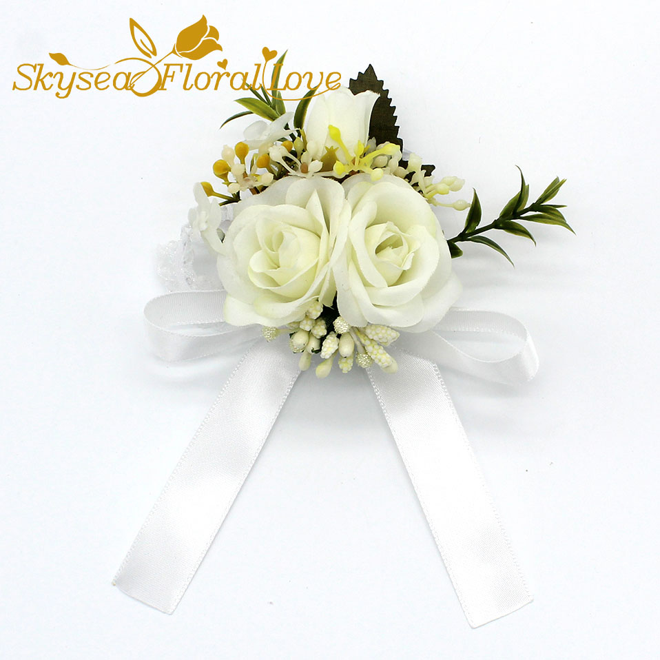 Bruiloft corsages en boutonnières broche bruid bruidegom pols corsages bruiloft bloemen: White Wrist