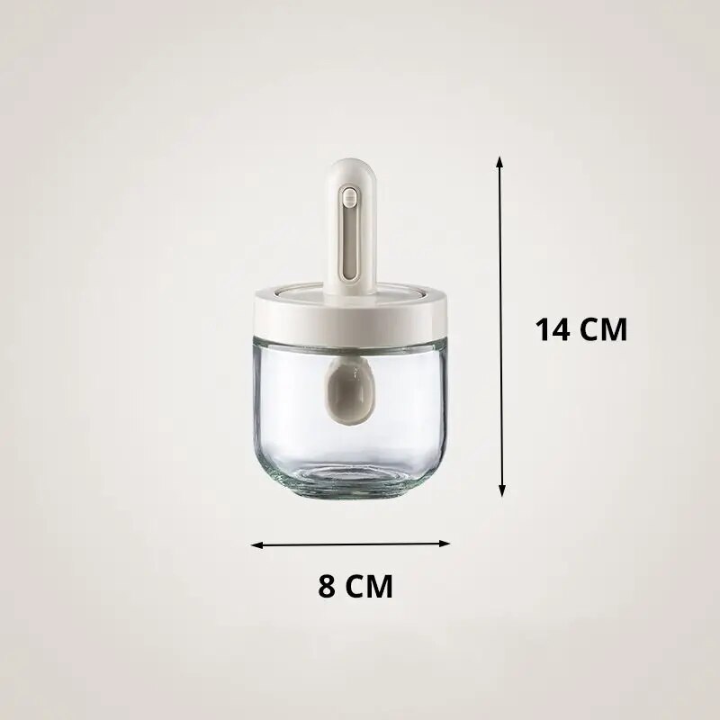 1pc Glas Gewürz Flasche Mit Teleskop Löffel Haushalt Küche Salz Lagerung Kasten Auslaufsicher und Feuchtigkeit-beweis: Licht Grau