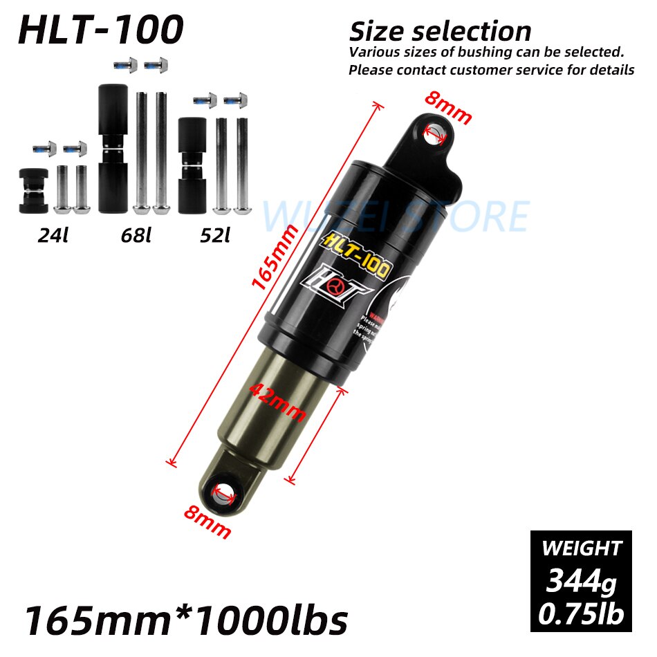 HTL-100-amortiguador trasero para bicicleta de montaña, 125/150/165/185mm, 185 libras, 850/1000: 165mm x 1000lbs