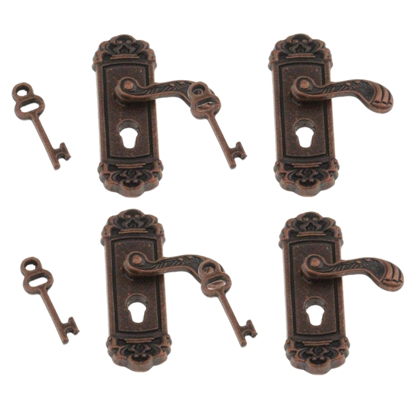 4Pcs Doll House Door Lock 1:12 Alloy Retro House Miniature Door Lock Doll House Furniture Accessories Right Handle Door Lock Key: Default Title