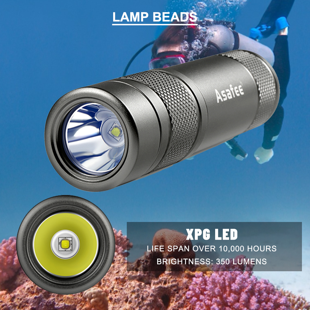 Asafee  af11 xpg led lille dykkerlommelygte vandtæt ipx 8 dykkerlampe scuba backup dykkerlommelygte