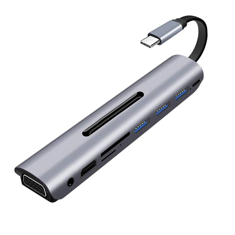 Adaptateur multiport usb c hub 9 in en 1 avec alimentation pd ,  , 4k sorties hdmi, , 3 ports usb 3.0 , lecteur de carte, vga, port o