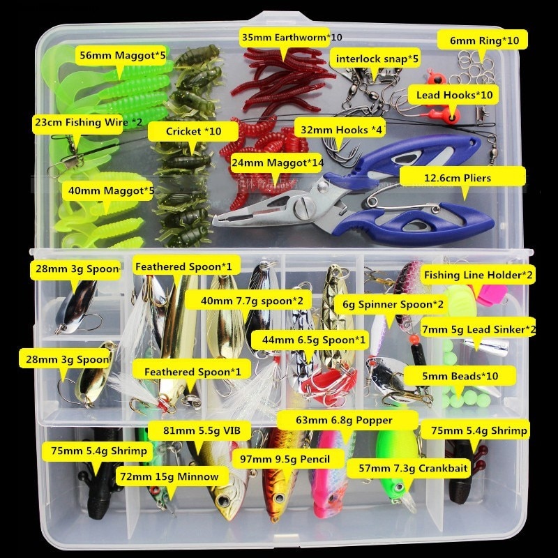 Multi fiskeri lokkesæt spinner crankbait minnow popper vib blød hård ske crank lokkemad fiskekroge tilbehør til redskabsboks