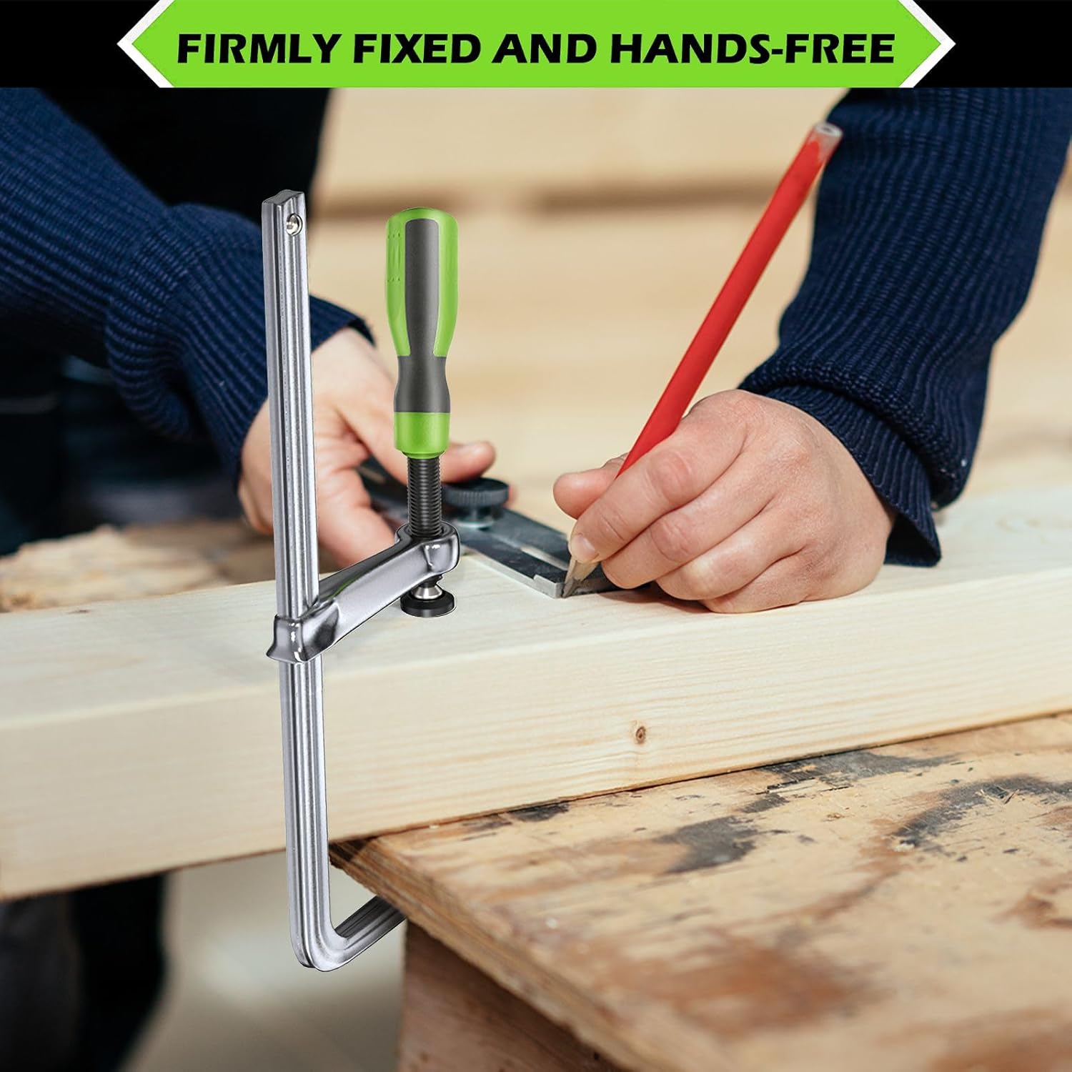 Kopplingsliknande stångklämmor  - 12 in 600 lb -  träbearbetningsklämmor med ergonomiskt handtag, slitstarka gjutjärnskäftar och tandad skena för bil