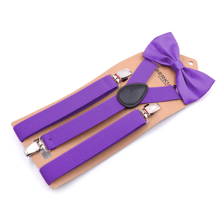 2,5x110 cm Soild Bunte Hosenträger Bowtie einstellen Schön Polyester charmant Y-zurück Hosenträger Erwachsene Schmetterling Gürtel Bogen krawatte Einstellbare: dunkel Lila