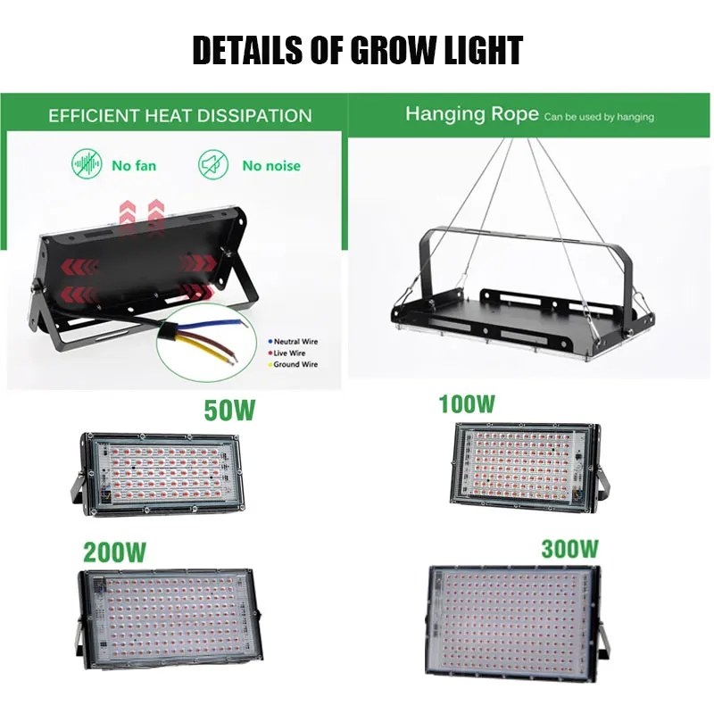 Fytolampa pre rastliny, lampa 200w , 300 -wattové led svetlo na pestovanie v interiéri, full spectrum led pestovateľské svetlo 220v , 50w, 100w uv lampa fyto