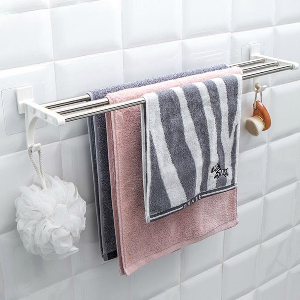 Bathroom Towel Racks Double Towel Rack Wall Mounted Space Aluminum Towel Shelf With Hooks Bath Rails Bars