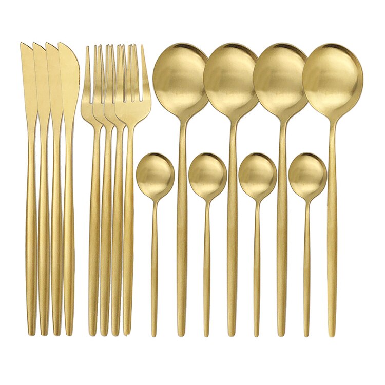 16 stk rose guld spisestel sæt guld bestik sæt rustfrit stål service kniv gaffel ske bestik sæt køkken mat sølvtøj: Guld