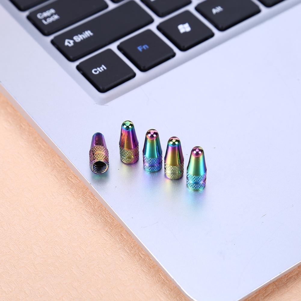 5Pcs Fiets Presta Ventiel Cap Aluminium Fiets Ventieldopje Regenboog Kleur Hoge Druk Spikes Ventiel Stofkap Voor mtb Bike