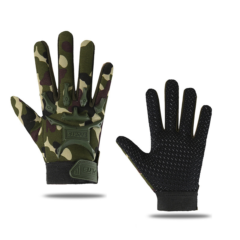 Children's cycling gloves, boys' tactical full-finger gloves, camo four seasons, girls' 2 to 7 year old children's anti-slip climbing gloves: L / Red