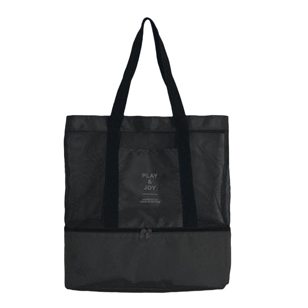 Hohe Kapazität Frauen Mesh Transparent Tasche Doppel-schicht Wärme Erhaltung Große Picknick Strand Taschen Frauen Tasche Schulter Sommer: Black