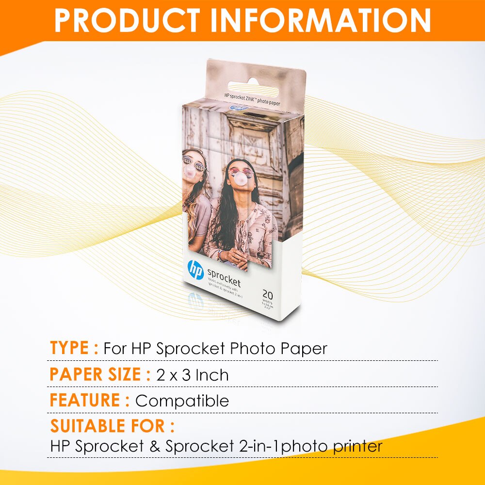 2x3" Compatible for HP Sprocket & Sprocket 2-in-1 for Mini Photographic Paper Pocket Photo Printer Zink Paste Photo Paper