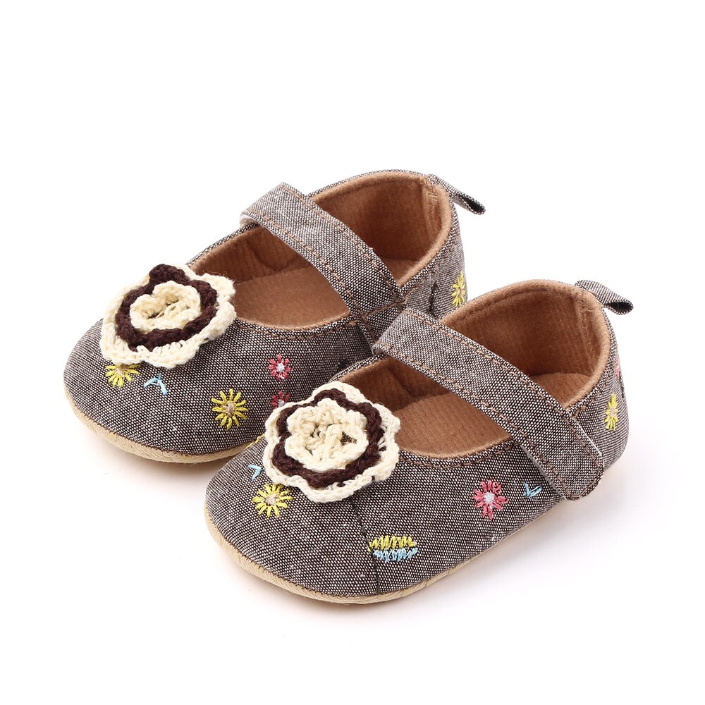 Baby Girls Woolen flowers Shoes Spring Toddler Embroidered Princess Shoes Bow Soft Sole Newborn Baby First Walkers