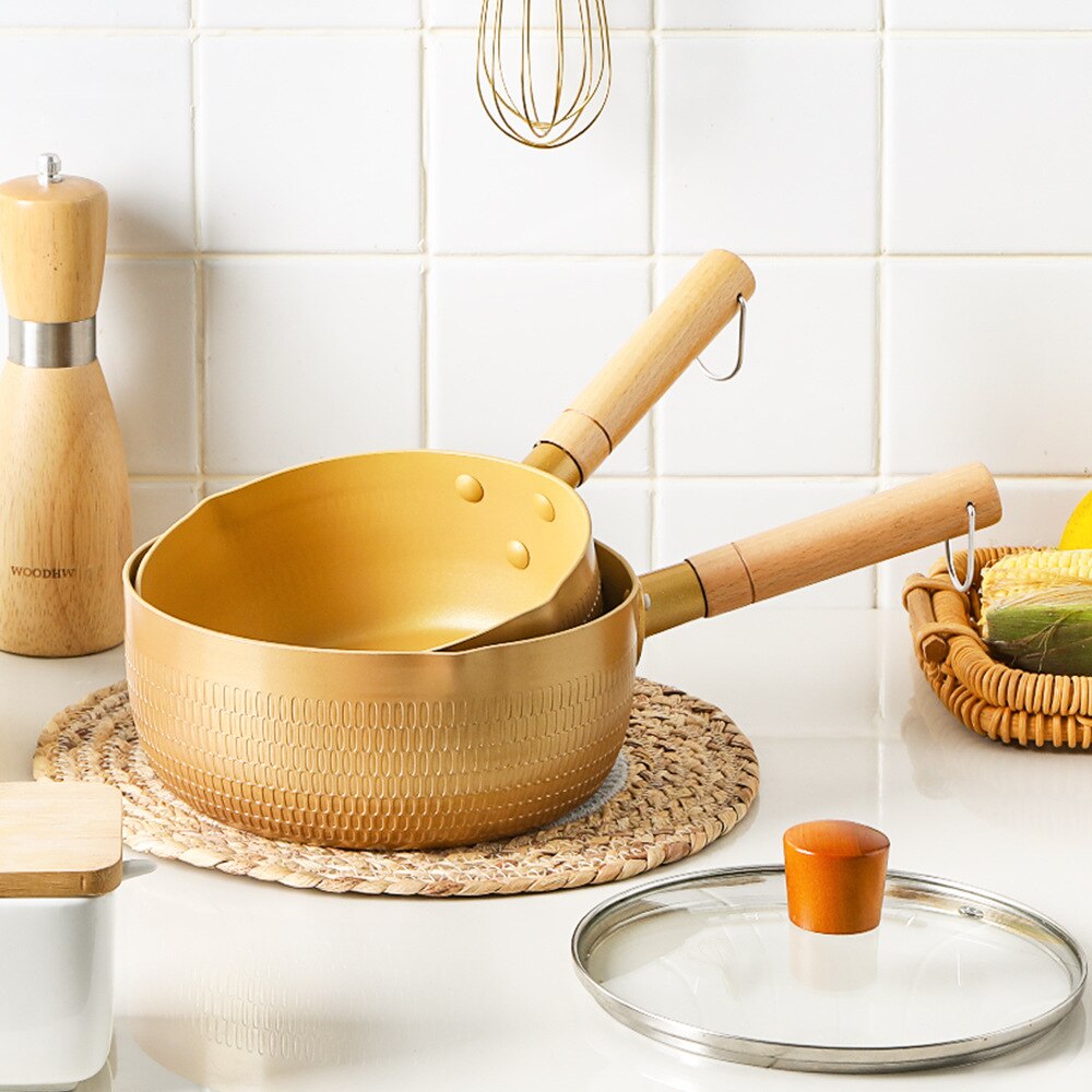 Gold non stick cooking pot set stainless steel frying pan japanese kitchen cookware flat bottom wok pancake egg pan saucepan