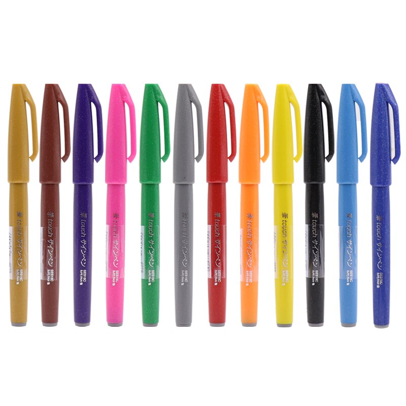 12/24pcs Japan Pentel Touch Brush Fude Pen Pastel / Normal Color SES15C Sign Pen Art Wrting Supplies