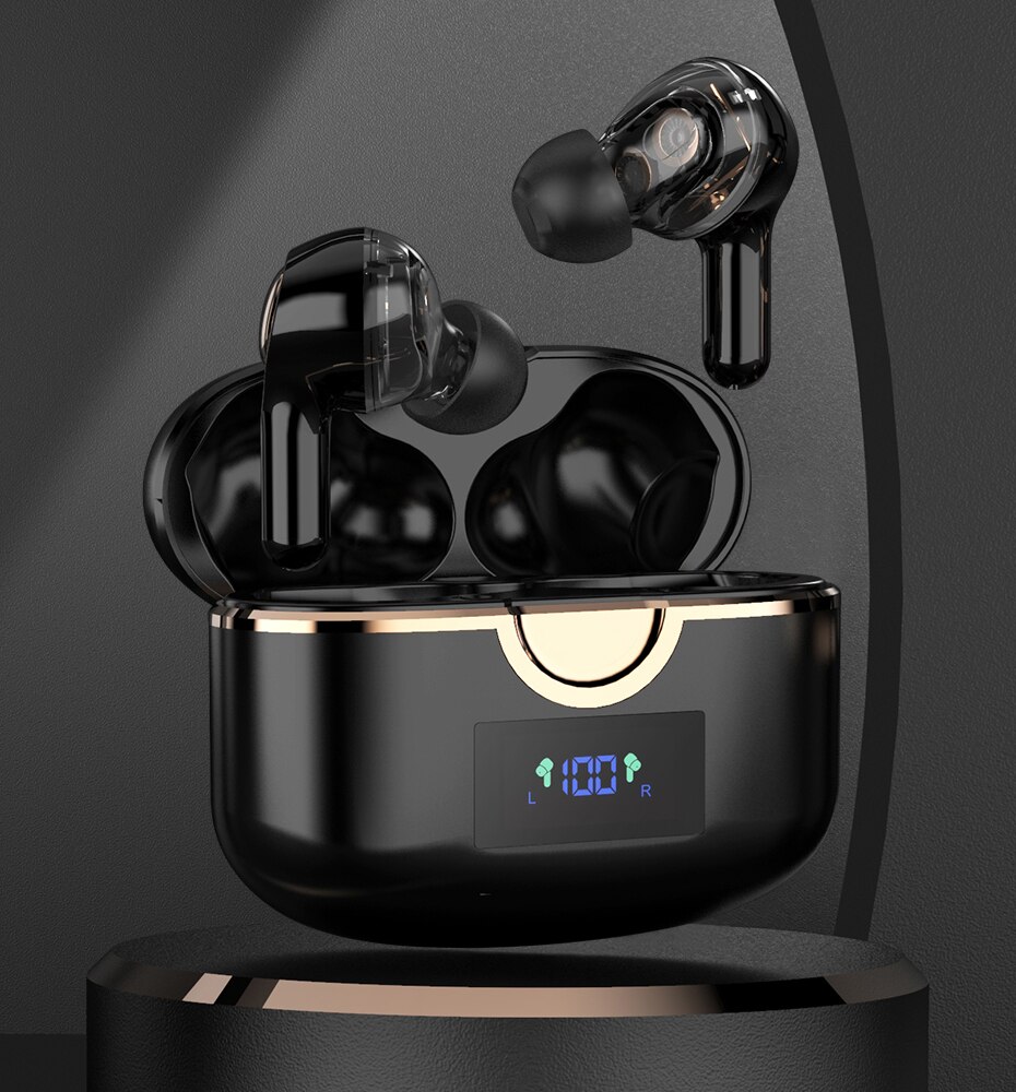 SZLHRSD Trådløse Hodetelefoner Bluetooth 5.0 In-Ear Øreplugger med Mikrofon, Aktiv Støyreduksjon, Berøringskontroll, LED-skjerm