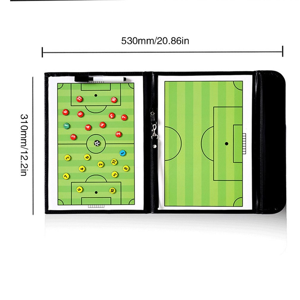 Football Tactic Board 2.5 Fold Coach Board Leather Teaching Board Color Folding Section Magnetic Exercise Command Board