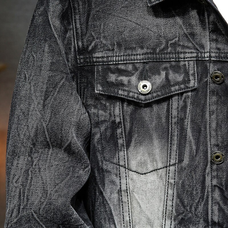 Gray Black Men's Denim Jacket Youth Lapel Stylish Slim Casual Denim Jacket