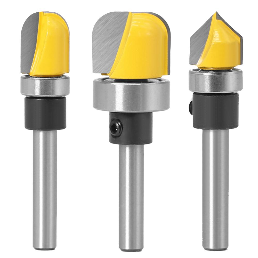 1/4"&amp; 6mm Shank Pattern Bit Flush Trim Bit Straight Bit with Bearing Hinge Mortising Router Bit Wood Trimmer Cutter