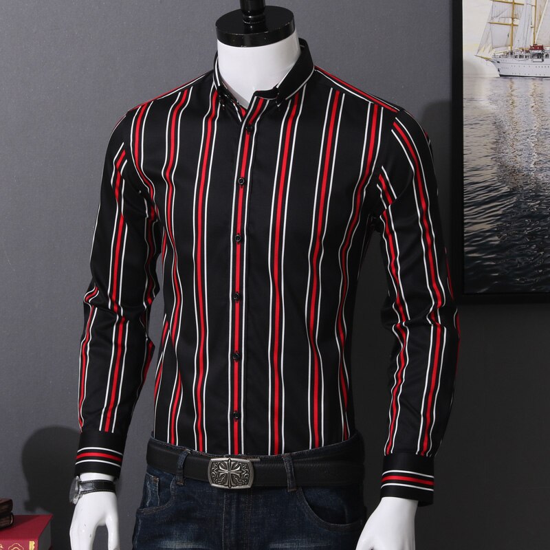 100%  bomuldsskjorter med lodret stribede skjorter til mænd business afslappet langærmet klassisk arbejdsskjorte med knapper: Czyj 6508c / Xl