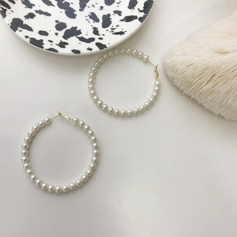 DE2101 Korean pearl Large Circle Earrings