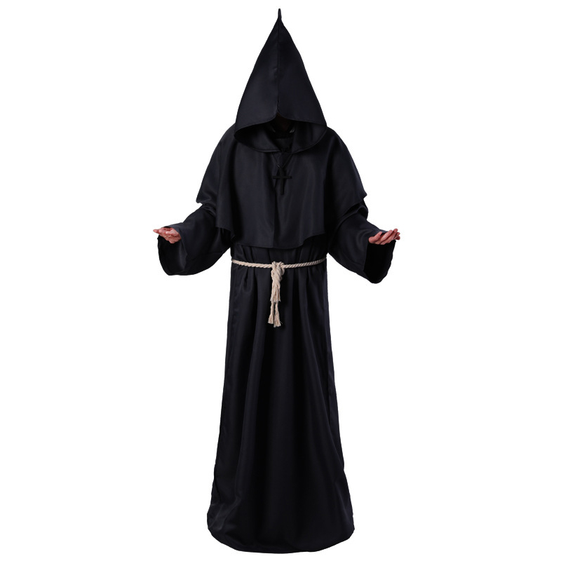 Manto de feiticeiro halloween medieval cristão frade sacerdote robes bruxa capa festa morte fantasma vampiro diabo cosplay trajes