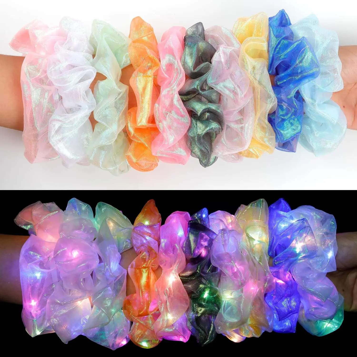 10Pcs LED Light Hair Scrunchies Light Up Scrunchies Elastic Glow Hairbands Hair Scrunchies Glow Mermaid Party favors Supplies