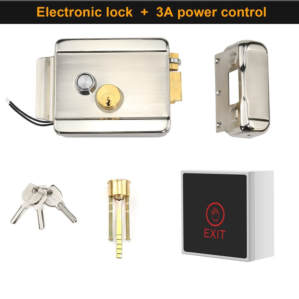 Anchencoky 12V Metal Electric gate Lock with Double Cylinder Locks 3A Power Supply Control with Exit Button Function Door Lock: Gold