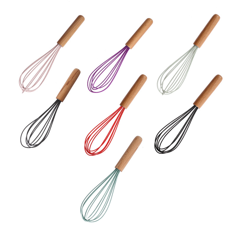 Silicone Egg Beater Whisk Wooden Handle Kitchen Hand Egg Beater Gadgets Kitchen Tools Baking Accessories