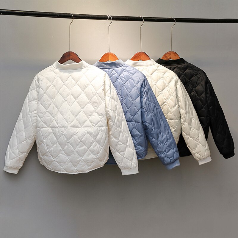 Kvinder baseball dunjakke efterår vinter varme andedun parkaer løs kort frakke kvindelig oversize ultra let dun outwear  sf2039