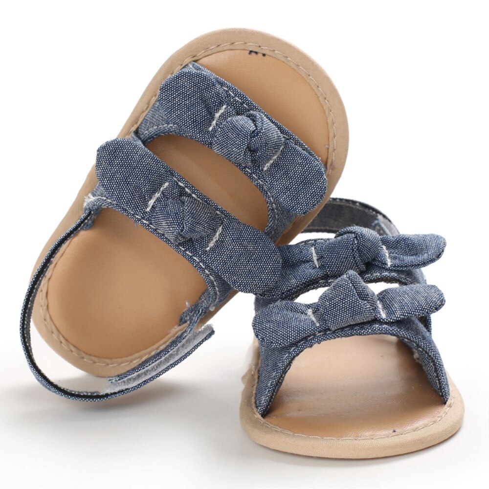 Sandales à semelle souple pour bébés filles | Chaussures d'été pour tout-petits, à la , sandales à nœud papillon: Denim Blue / 0-6 mois