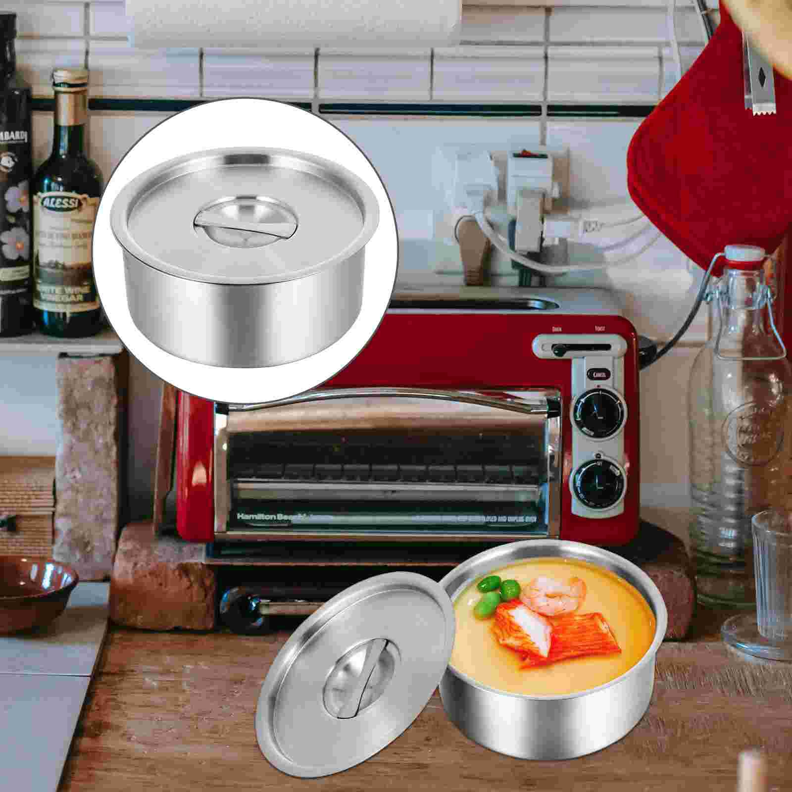 Recipiente de acero inoxidable para postres, recipiente grande con tapa, 1 unidad