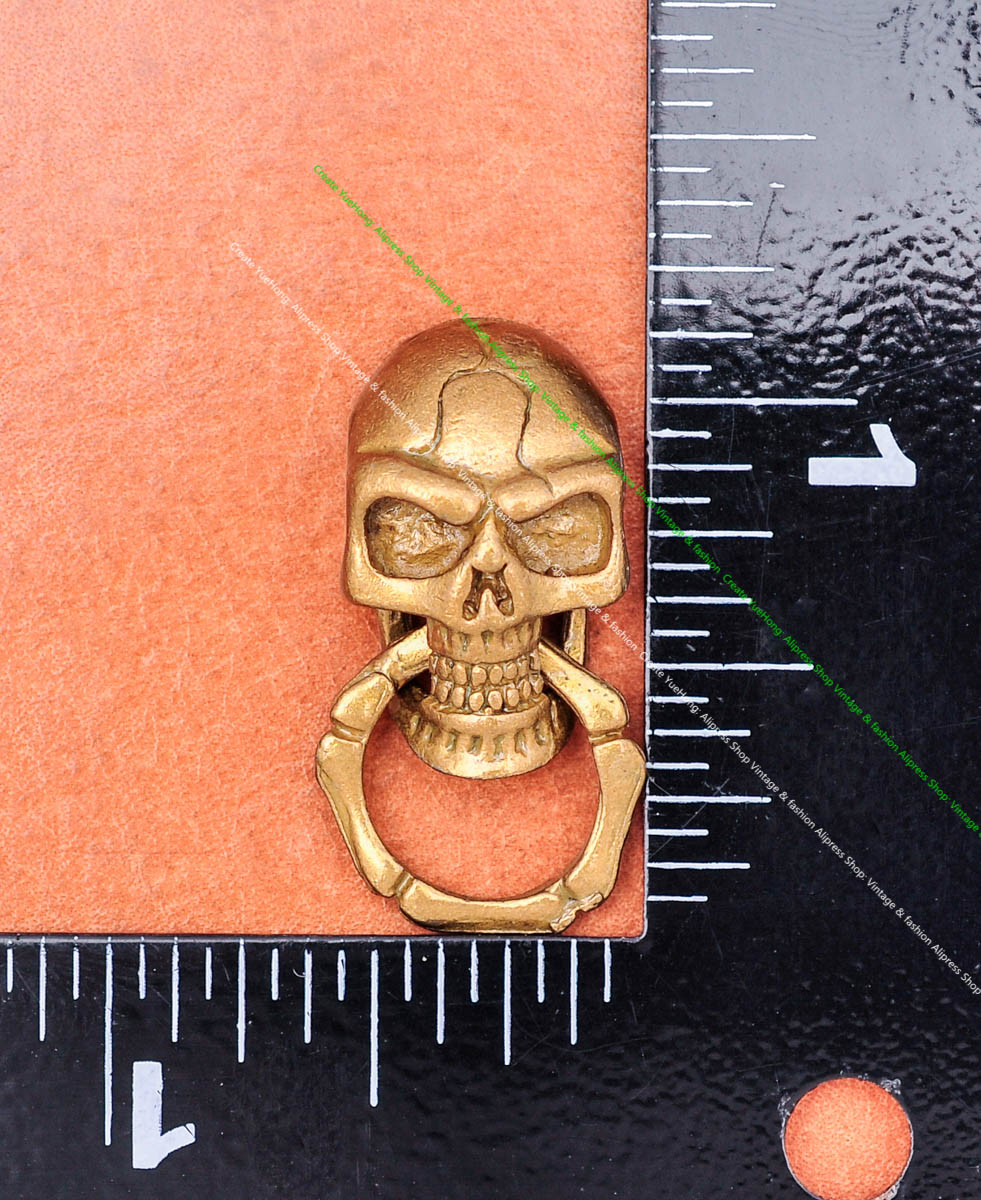 Ouro esqueleto crânio cabeça chaveiro com anel, motocicleta motociclista, carteira corrente, chaveiro do carro, conector comum, Leathercraft decoração, 10pcs