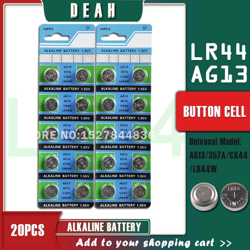20Pcs Deah 1.55V AG13 LR44 Alkaline Cell Coin Batterij Ag 13 LR44W LR1154 SR44 A76 357A 303 357 knop Batterijen Voor Horloges Speelgoed