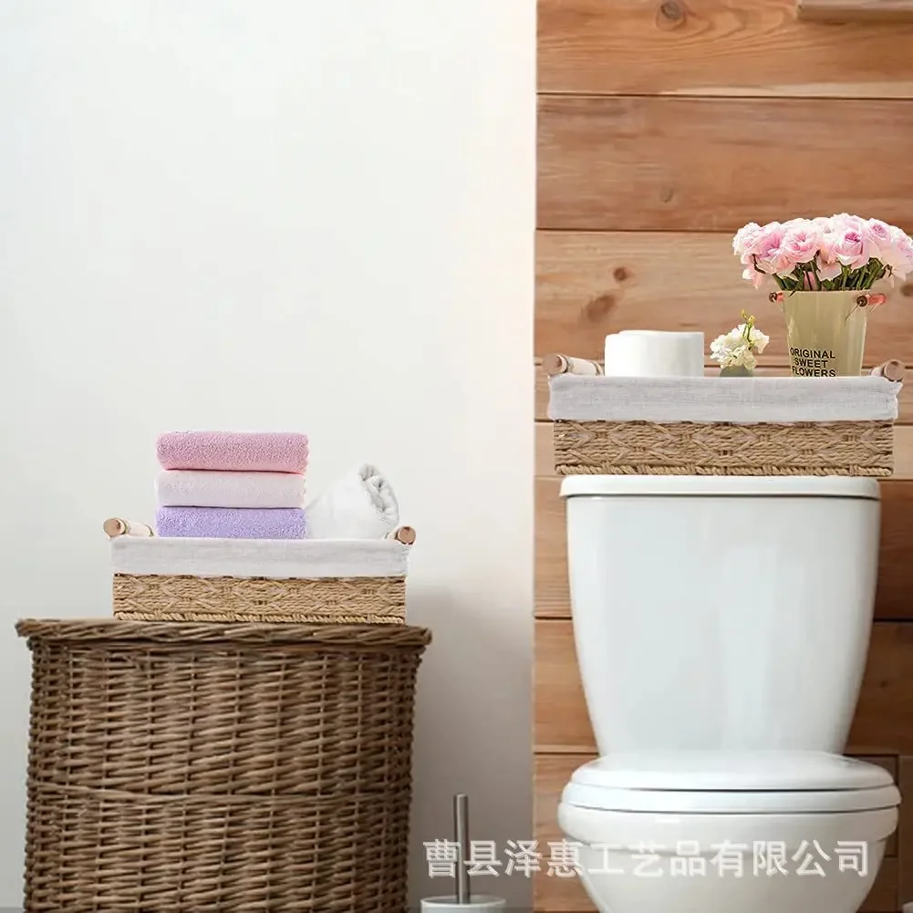 Cesta de almacenamiento para baño y cocina, organizador pequeño de mimbre para encimeras, cuerda de papel redonda, 1 ud.