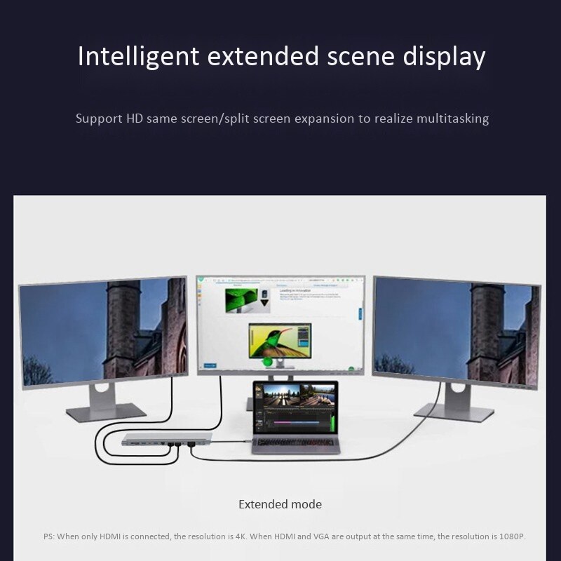 12 em 1 estável tipo c da doca do caderno de mst multi sn a hdmi + vga + hub usb duplo hdmi