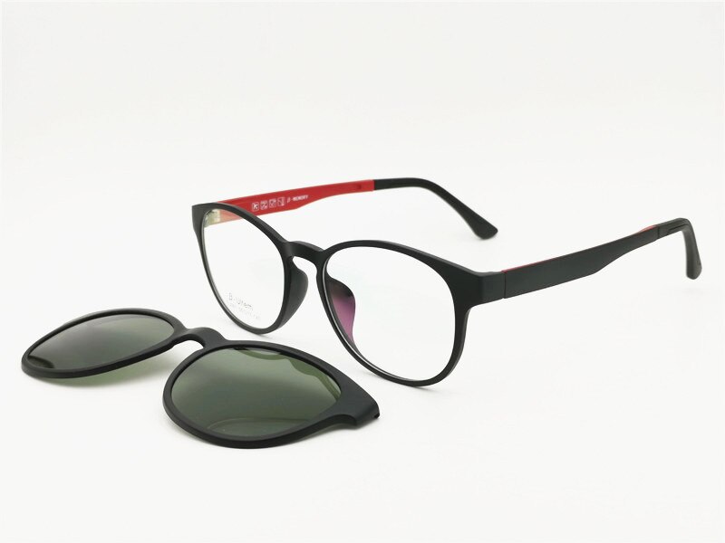 classic 001 ULTEM wayframe shape optical glasses frame with magnetic clip on polarized sunglasses lenses handy 2 in 1 eyewear: C2 black red-blck le